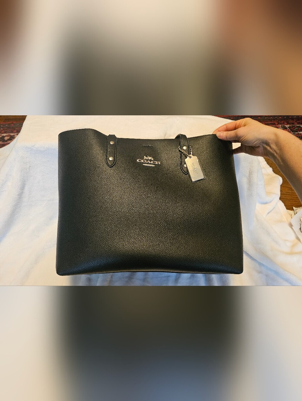 COACH Large Town Tote Black Pebbled Leather Tote with Gold Hardware